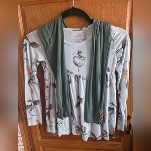 Posh Peanut 10Y Girls Dragon Print Babydoll Top with Green Leggings Set